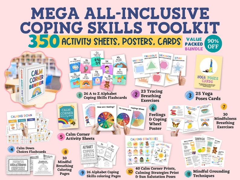 350 Bulky Bundle Therapy Activity for Kids Worksheet Anxiety Coping Skills Handouts Resources Therapist School Psychology Tools Counseling Decor
