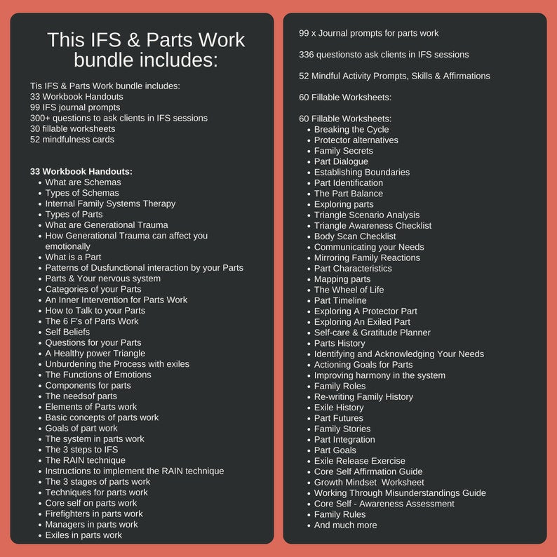 IFS Resource Bundle Parts Work Worksheets Internal Family Systems Cheat Sheets Self-Therapy Cards Handouts for Therapists Office Forms Cards