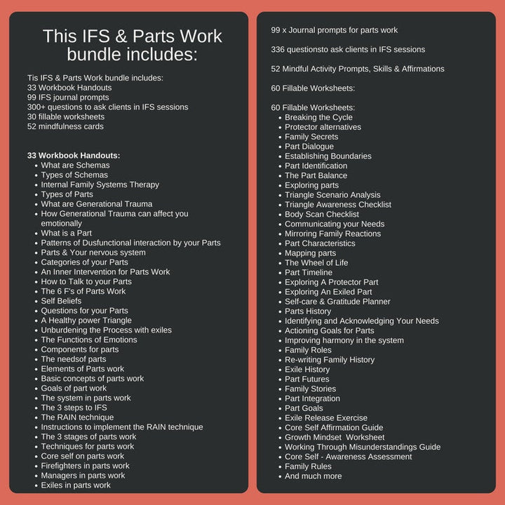 IFS Resource Bundle Parts Work Worksheets Internal Family Systems Cheat Sheets Self-Therapy Cards Handouts for Therapists Office Forms Cards