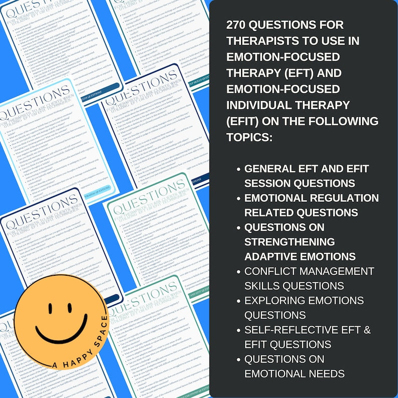 Emotion Focused Therapy EFT Therapeutic Questions Cheat Sheet EFIT Worksheets Emotional Regulation Cognitive Behavior Therapy CBT Couples