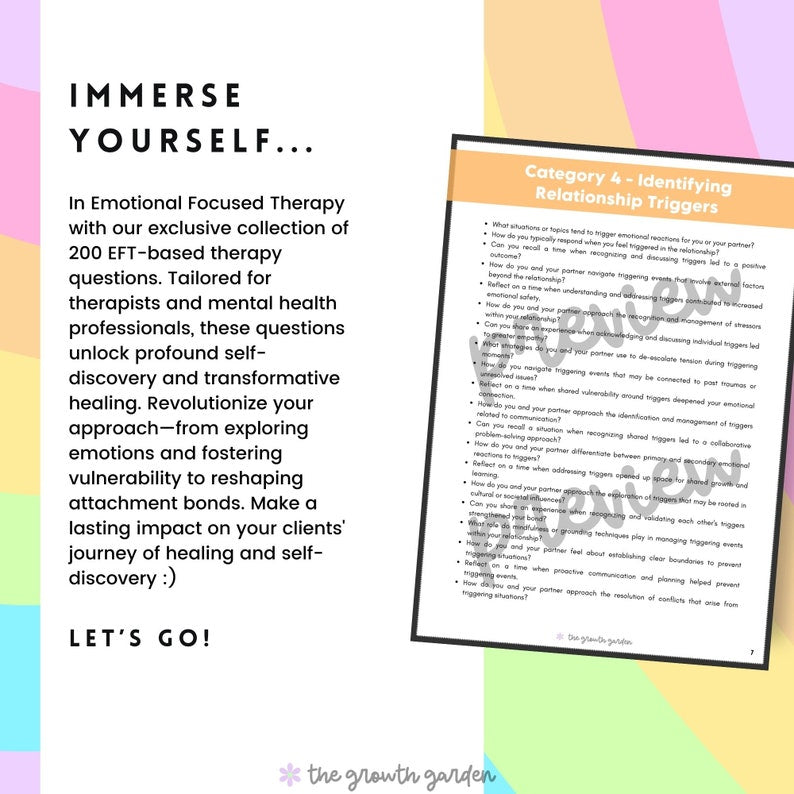 Emotionally Focused Therapy Questions - EFT Therapy Questions - Therapy  Interventions - Therapy Questions Bundle